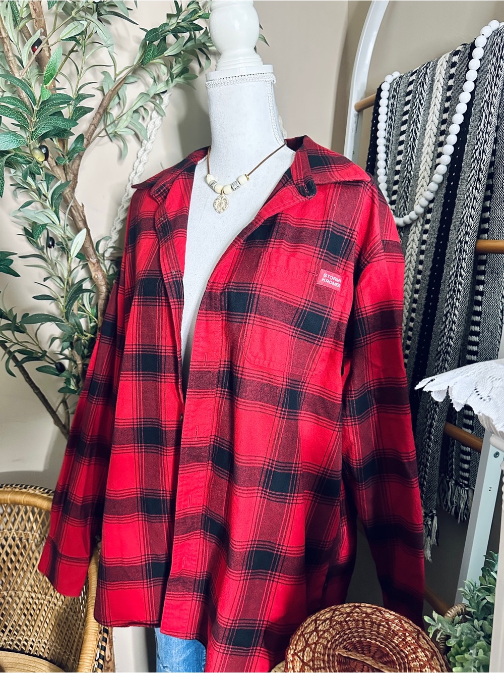 Stormy Kromer Men’s XL Red Black Buffalo Plaid Flannel Shirt Unisex - Picture 2 of 9